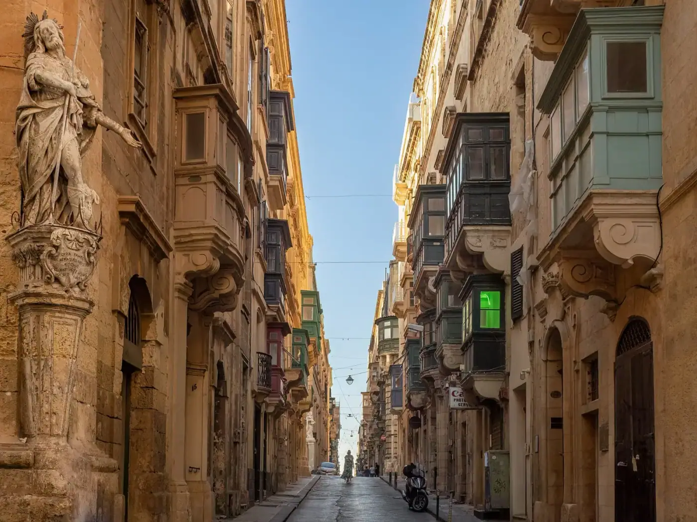 Saint Christopher Street in Valletta with traditional balconies